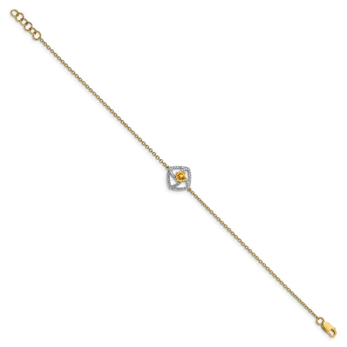 Bracelets WB Choice Jewelry 14k Polished Diamond and Citrine Squares 7in BraceletWBCBM6900CI014YA Bracelets WB Choice Jewelry 14k Polished Diamond and Citrine Squares 7in BraceletWBCBM6900CI014YA