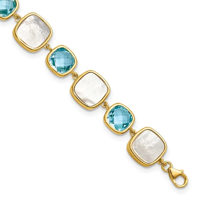 Bracelets WB Choice Jewelry Sterling Silver Goldplated Blue Topaz MOP w2 in ext BraceletWBCQG6225BT75 Bracelets WB Choice Jewelry Sterling Silver Goldplated Blue Topaz MOP w2 in ext BraceletWBCQG6225BT75