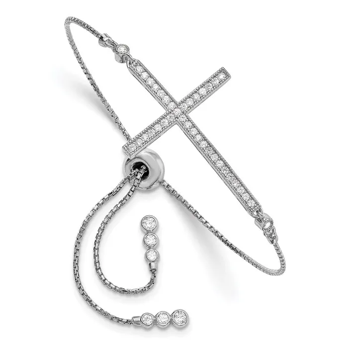 Bracelets WB Choice Jewelry Sterling Silver Rhodiumplated CZ Polished Adjustable Cross BraceletWBCQG4653 Bracelets WB Choice Jewelry Sterling Silver Rhodiumplated CZ Polished Adjustable Cross BraceletWBCQG4653