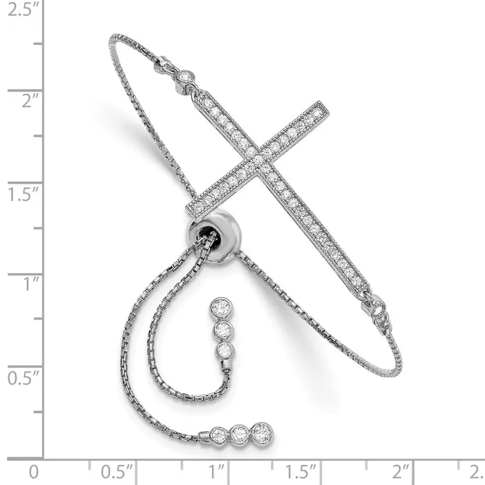 Bracelets WB Choice Jewelry Sterling Silver Rhodiumplated CZ Polished Adjustable Cross BraceletWBCQG4653 Bracelets WB Choice Jewelry Sterling Silver Rhodiumplated CZ Polished Adjustable Cross BraceletWBCQG4653