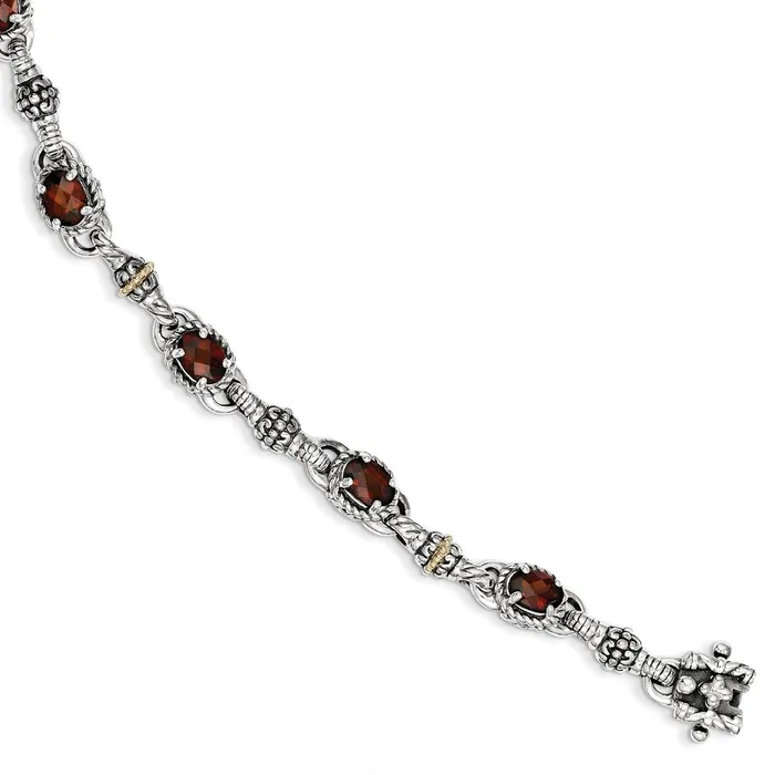 Bracelets WB Choice Jewelry Sterling Silver w14k Oval Garnet BraceletWBCQTC409 Bracelets WB Choice Jewelry Sterling Silver w14k Oval Garnet BraceletWBCQTC409