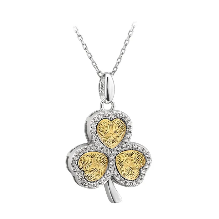 Celtic Collections Necklaces Silver Moving Gold Heart Shamrock Pendant