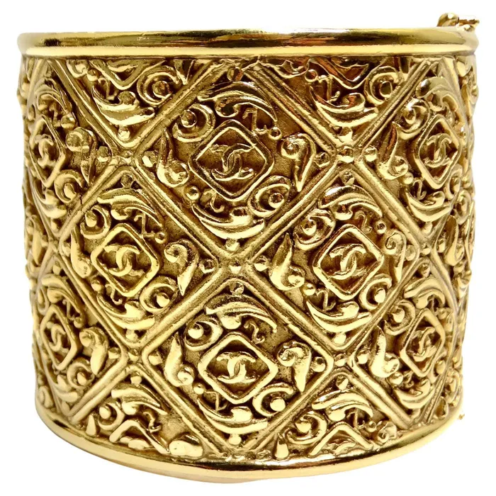 Chanel Vintage Gold Tone CC Hinged Bangle Bracelet Vintage by Misty Bracelets Chanel Vintage Gold Tone CC Hinged Bangle Bracelet Vintage by Misty Bracelets