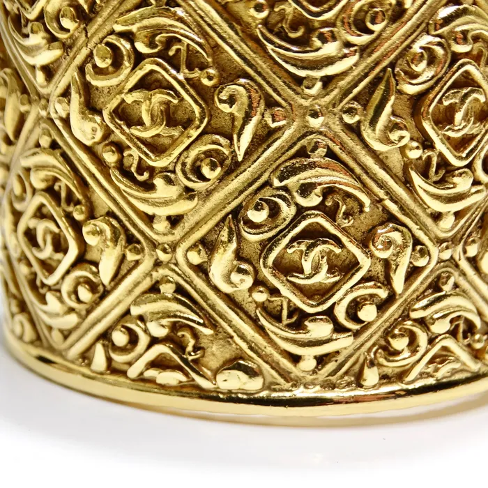 Chanel Vintage Gold Tone CC Hinged Bangle Bracelet Vintage by Misty Bracelets