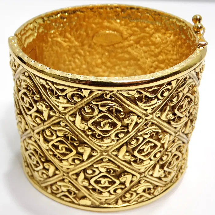 Chanel Vintage Gold Tone CC Hinged Bangle Bracelet Vintage by Misty Bracelets