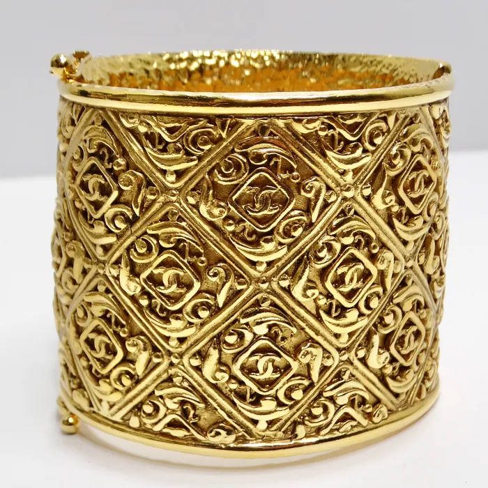Chanel Vintage Gold Tone CC Hinged Bangle Bracelet Vintage by Misty Bracelets