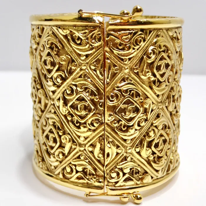 Chanel Vintage Gold Tone CC Hinged Bangle Bracelet Vintage by Misty Bracelets
