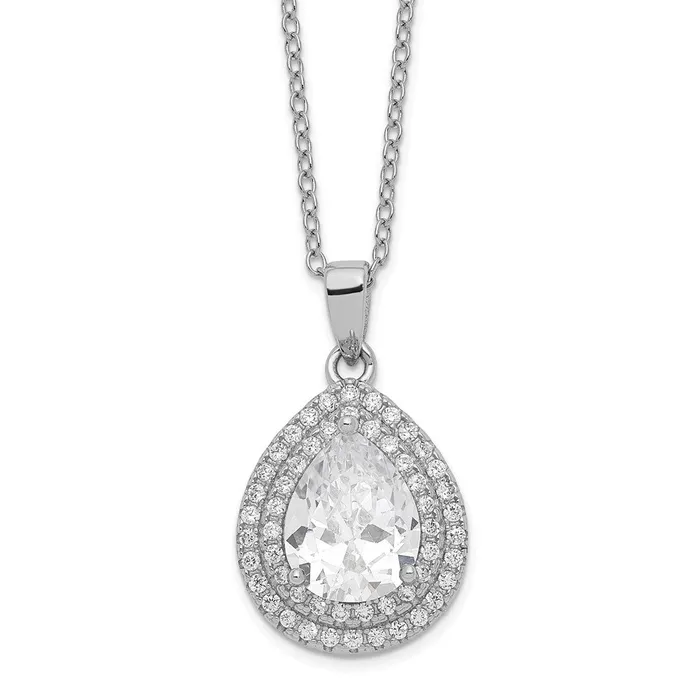 Cheryl M SS Rhodiumplated Fancy Pear CZ w 2in ext NecklaceWBCQCM152418 WB Choice Jewelry Necklaces Cheryl M SS Rhodiumplated Fancy Pear CZ w 2in ext NecklaceWBCQCM152418 WB Choice Jewelry Necklaces