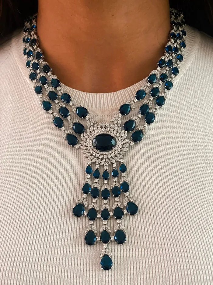 Deena Sapphire Diamond Necklace Set PRERTO ECOMMERCE PRIVATE LIMITED Necklaces Deena Sapphire Diamond Necklace Set PRERTO ECOMMERCE PRIVATE LIMITED Necklaces