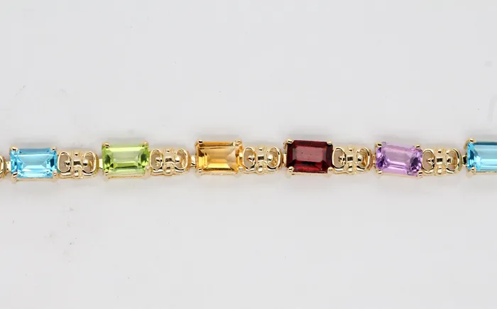 FULLERS PURCHASE FROM PUBLIC Bracelets Estate 14KY Multi Stone Bracelet with Amethyst Citrine Garnet Perid FULLERS PURCHASE FROM PUBLIC Bracelets Estate 14KY Multi Stone Bracelet with Amethyst Citrine Garnet Perid