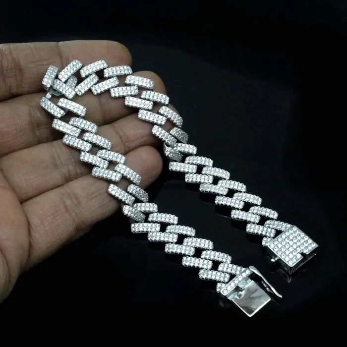 Iced Out Cuban link Bracelet for Men in 925 Silver Karizma Jewels Bracelets