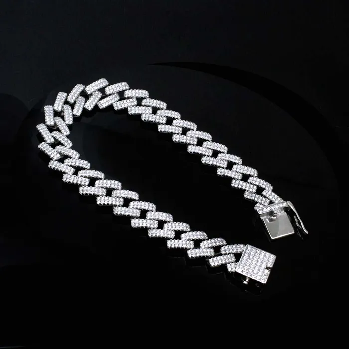 Iced Out Cuban link Bracelet for Men in 925 Silver Karizma Jewels Bracelets