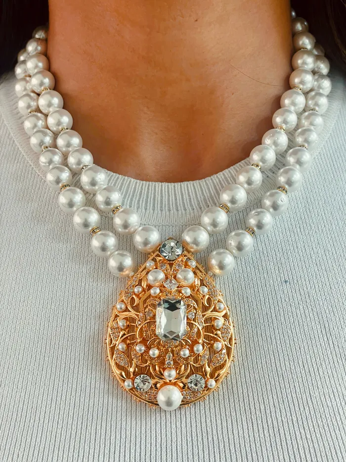 Necklaces Gold Pearl Short Statement Pendant Necklace PRERTO ECOMMERCE PRIVATE LIMITED Necklaces Gold Pearl Short Statement Pendant Necklace PRERTO ECOMMERCE PRIVATE LIMITED