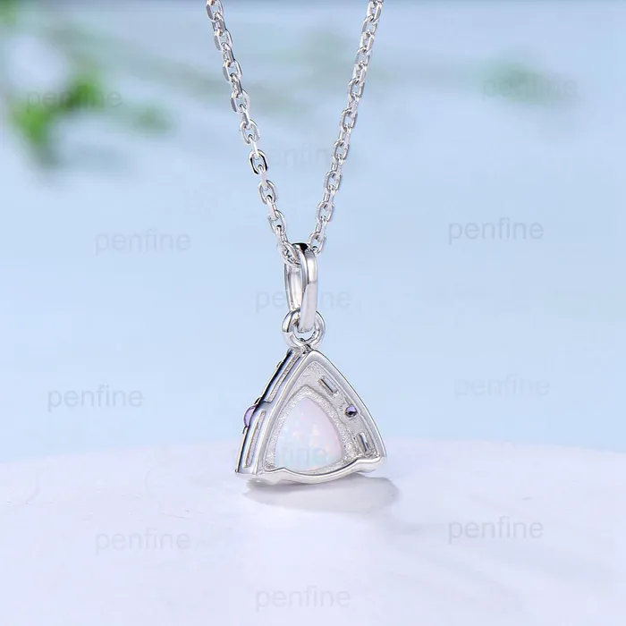 Necklaces PENFINE Trilliant Opal Amethyst pendant necklace vintage baguette moissanite pendant silver white gold fire opal necklace Engagement Gift For Women Necklaces PENFINE Trilliant Opal Amethyst pendant necklace vintage baguette moissanite pendant silver white gold fire opal necklace Engagement Gift For Women