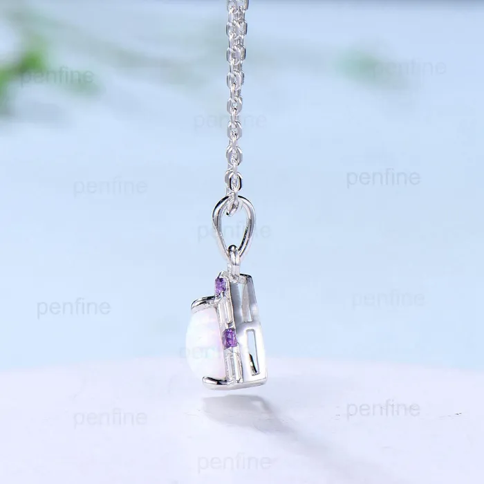 Necklaces PENFINE Trilliant Opal Amethyst pendant necklace vintage baguette moissanite pendant silver white gold fire opal necklace Engagement Gift For Women Necklaces PENFINE Trilliant Opal Amethyst pendant necklace vintage baguette moissanite pendant silver white gold fire opal necklace Engagement Gift For Women