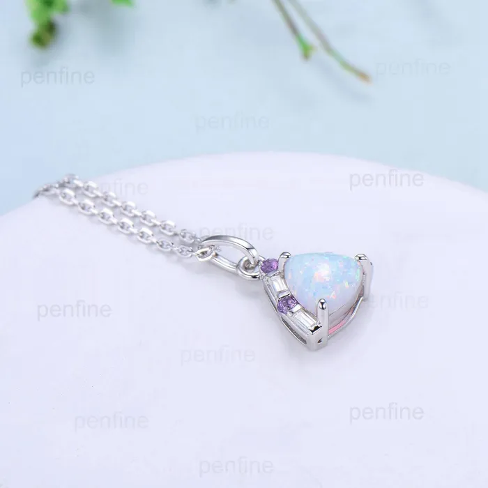 Necklaces PENFINE Trilliant Opal Amethyst pendant necklace vintage baguette moissanite pendant silver white gold fire opal necklace Engagement Gift For Women Necklaces PENFINE Trilliant Opal Amethyst pendant necklace vintage baguette moissanite pendant silver white gold fire opal necklace Engagement Gift For Women