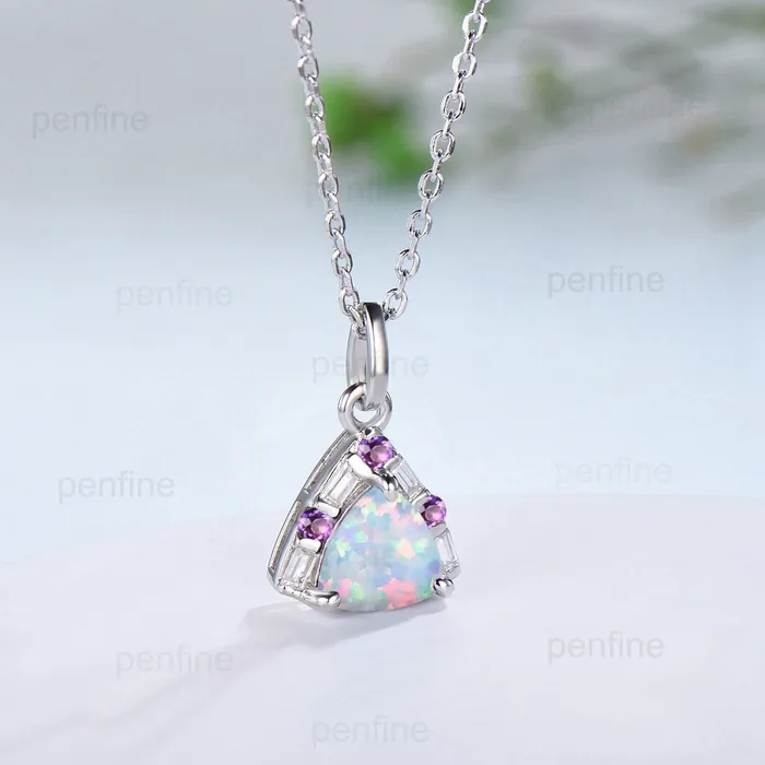 Necklaces PENFINE Trilliant Opal Amethyst pendant necklace vintage baguette moissanite pendant silver white gold fire opal necklace Engagement Gift For Women Necklaces PENFINE Trilliant Opal Amethyst pendant necklace vintage baguette moissanite pendant silver white gold fire opal necklace Engagement Gift For Women