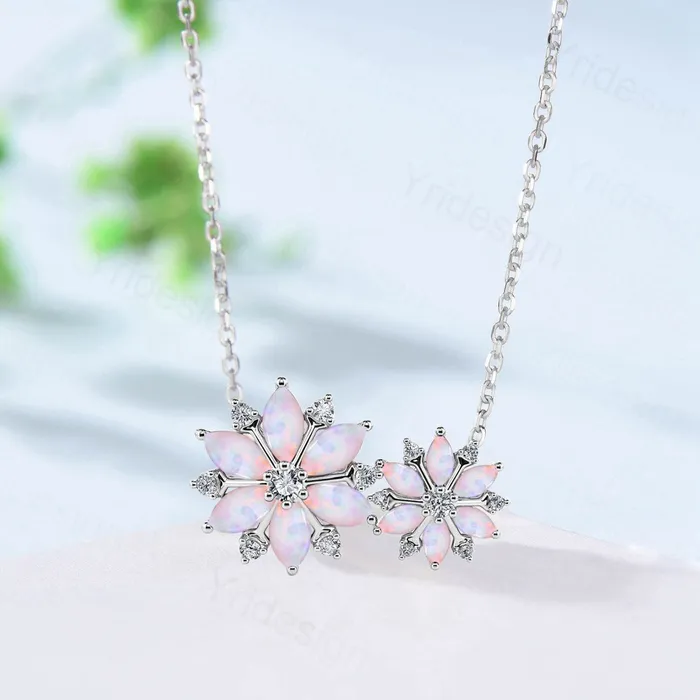 Necklaces PENFINE Vintage Snowflake Fire Opal Pendant Necklace Unique Retro Marquise White Opal Necklace Floral Pendant October Birthstone Christmas gift Necklaces PENFINE Vintage Snowflake Fire Opal Pendant Necklace Unique Retro Marquise White Opal Necklace Floral Pendant October Birthstone Christmas gift