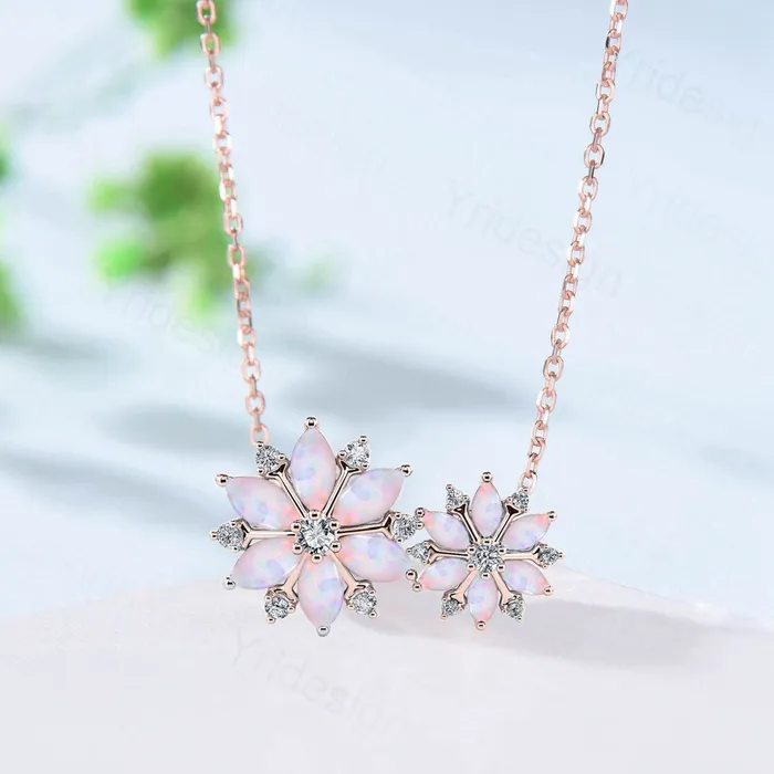 Necklaces PENFINE Vintage Snowflake Fire Opal Pendant Necklace Unique Retro Marquise White Opal Necklace Floral Pendant October Birthstone Christmas gift Necklaces PENFINE Vintage Snowflake Fire Opal Pendant Necklace Unique Retro Marquise White Opal Necklace Floral Pendant October Birthstone Christmas gift