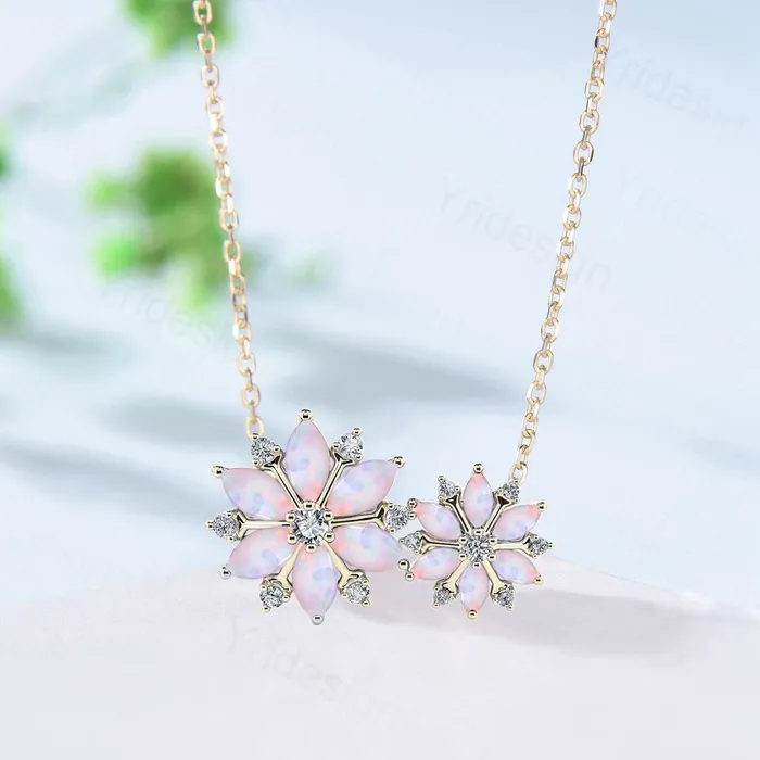 Necklaces PENFINE Vintage Snowflake Fire Opal Pendant Necklace Unique Retro Marquise White Opal Necklace Floral Pendant October Birthstone Christmas gift Necklaces PENFINE Vintage Snowflake Fire Opal Pendant Necklace Unique Retro Marquise White Opal Necklace Floral Pendant October Birthstone Christmas gift