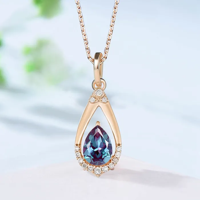 Necklaces PENFINE Vintage Teardrop Alexandrite Pendant Necklace June Birthstone Art Deco Color changing Stone Pendant Necklace Cute Anniversary Gift Women Necklaces PENFINE Vintage Teardrop Alexandrite Pendant Necklace June Birthstone Art Deco Color changing Stone Pendant Necklace Cute Anniversary Gift Women