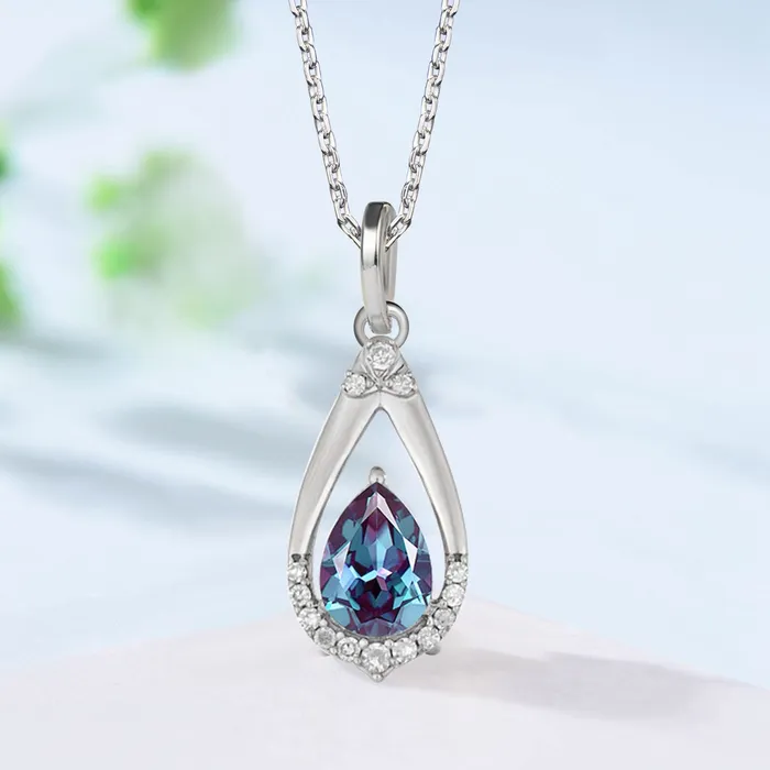 Necklaces PENFINE Vintage Teardrop Alexandrite Pendant Necklace June Birthstone Art Deco Color changing Stone Pendant Necklace Cute Anniversary Gift Women Necklaces PENFINE Vintage Teardrop Alexandrite Pendant Necklace June Birthstone Art Deco Color changing Stone Pendant Necklace Cute Anniversary Gift Women