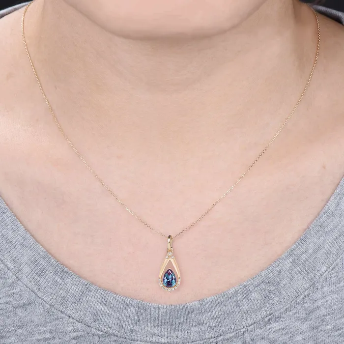 Necklaces PENFINE Vintage Teardrop Alexandrite Pendant Necklace June Birthstone Art Deco Color changing Stone Pendant Necklace Cute Anniversary Gift Women Necklaces PENFINE Vintage Teardrop Alexandrite Pendant Necklace June Birthstone Art Deco Color changing Stone Pendant Necklace Cute Anniversary Gift Women