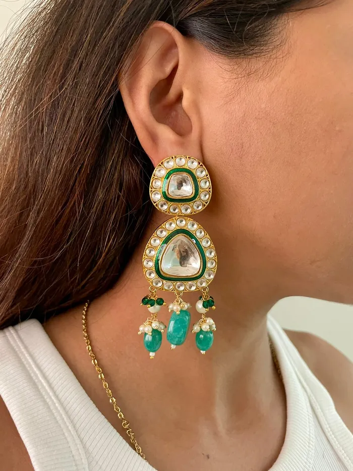 Necklaces PRERTO ECOMMERCE PRIVATE LIMITED Maharani Ganga Polki Kundan Statement Necklace Set Necklace Earrings Mang Tika