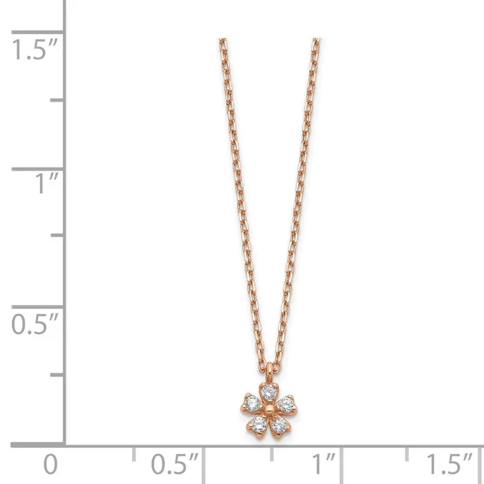 Necklaces WB Choice Jewelry 14K Rose Gold CZ Flower w 1in ext NecklaceWBCSF278215 Necklaces WB Choice Jewelry 14K Rose Gold CZ Flower w 1in ext NecklaceWBCSF278215