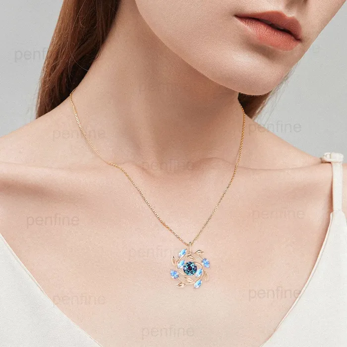 PENFINE Unique Nature Inspired Alexandrite Necklace Vintage Marquise and Pear Rainbow Blue Moonstone Necklace Snowflake Pendant Anniversary gift Necklaces PENFINE Unique Nature Inspired Alexandrite Necklace Vintage Marquise and Pear Rainbow Blue Moonstone Necklace Snowflake Pendant Anniversary gift Necklaces