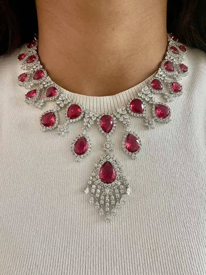 PRERTO ECOMMERCE PRIVATE LIMITED Necklaces Mini Ruby Ayla Necklace Set Necklace Earrings PRERTO ECOMMERCE PRIVATE LIMITED Necklaces Mini Ruby Ayla Necklace Set Necklace Earrings