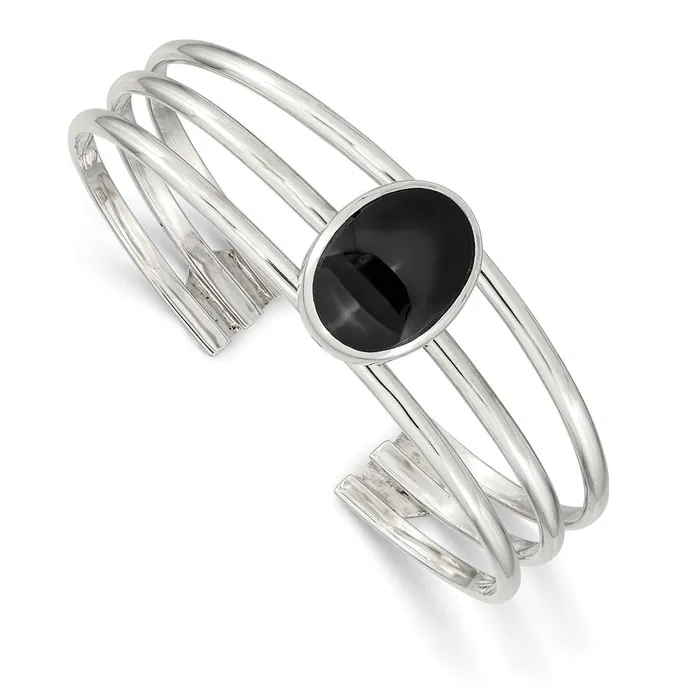 Sterling Silver Onyx Three Strand Cuff Bangle BraceletWBCQB389 WB Choice Jewelry Bracelets Sterling Silver Onyx Three Strand Cuff Bangle BraceletWBCQB389 WB Choice Jewelry Bracelets