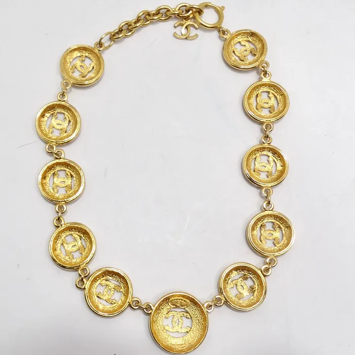 Vintage by Misty Chanel 1980s Logo Medallion Charm Necklace and Bracelet Set Bracelets