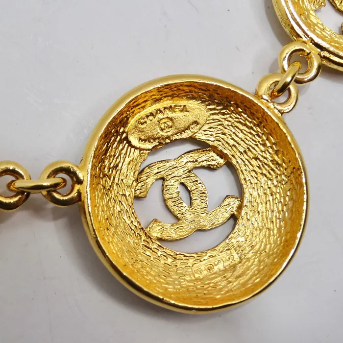 Vintage by Misty Chanel 1980s Logo Medallion Charm Necklace and Bracelet Set Bracelets