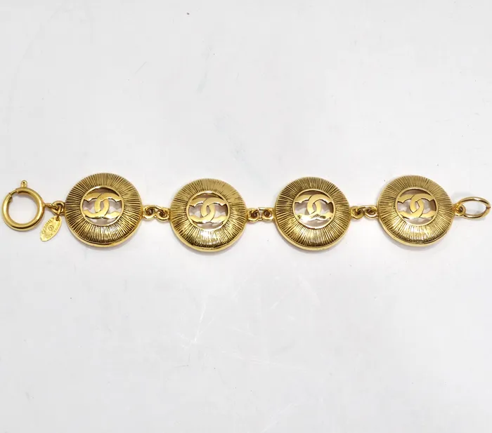 Vintage by Misty Chanel 1980s Logo Medallion Charm Necklace and Bracelet Set Bracelets