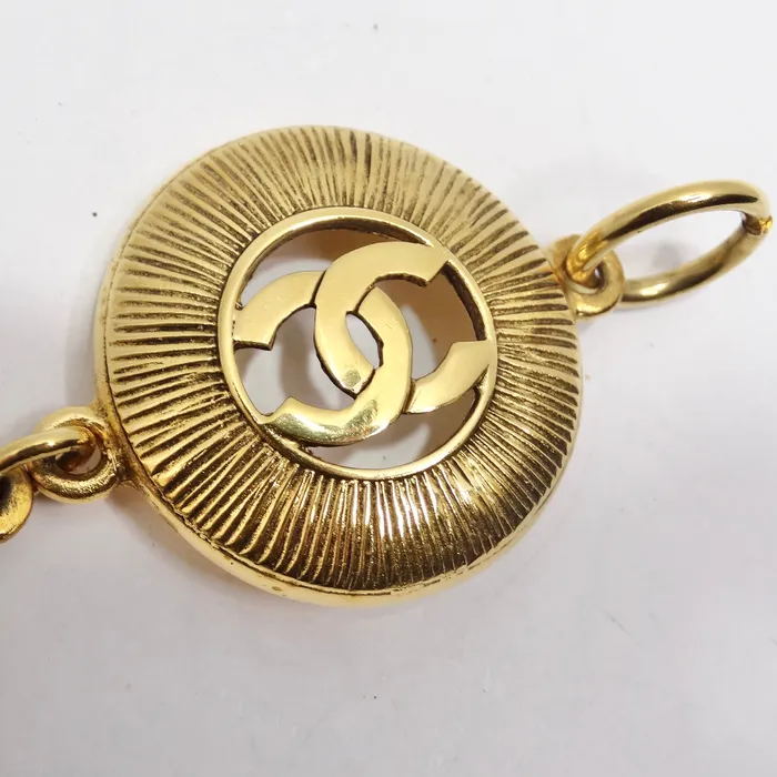 Vintage by Misty Chanel 1980s Logo Medallion Charm Necklace and Bracelet Set Bracelets