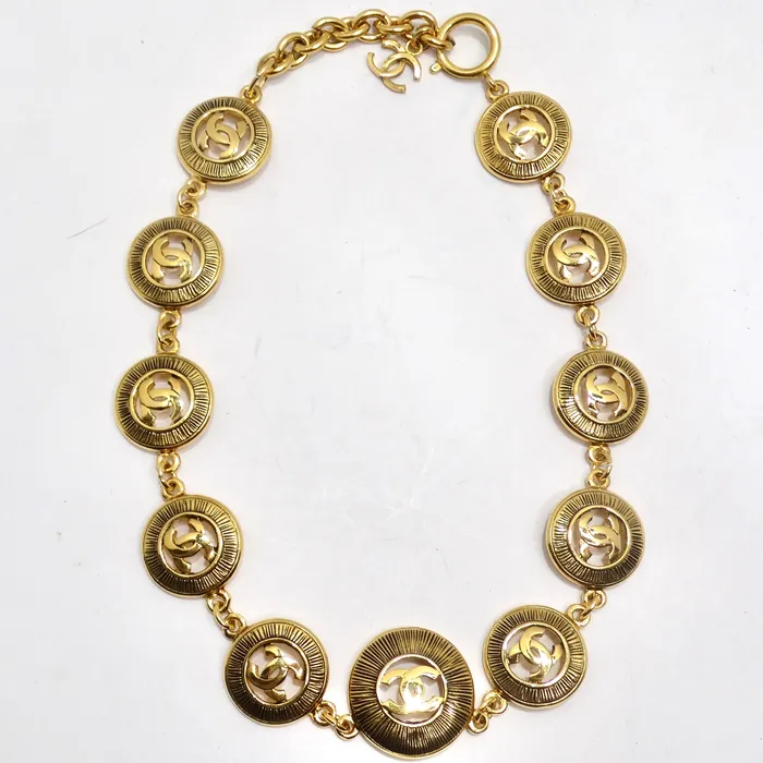 Vintage by Misty Chanel 1980s Logo Medallion Charm Necklace and Bracelet Set Bracelets