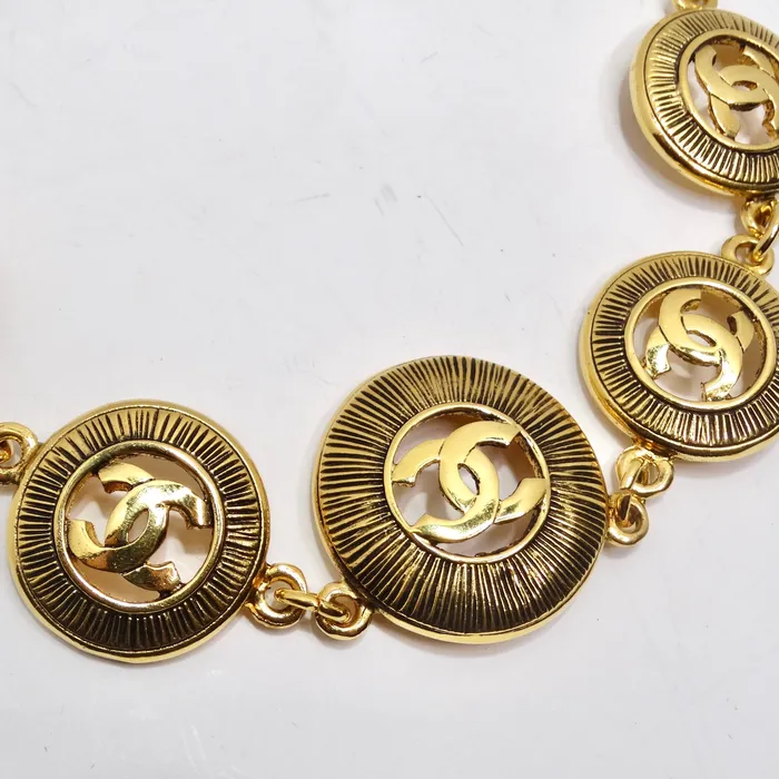 Vintage by Misty Chanel 1980s Logo Medallion Charm Necklace and Bracelet Set Bracelets