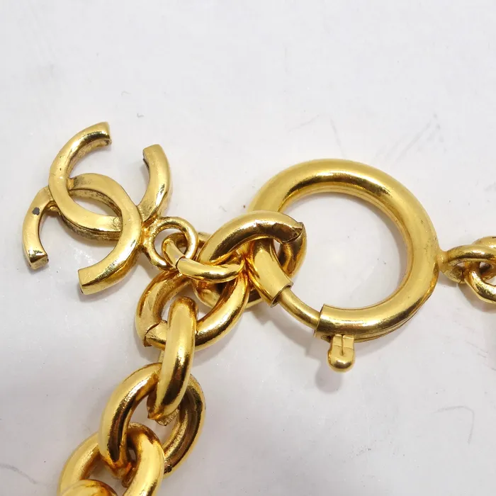 Vintage by Misty Chanel 1980s Logo Medallion Charm Necklace and Bracelet Set Bracelets