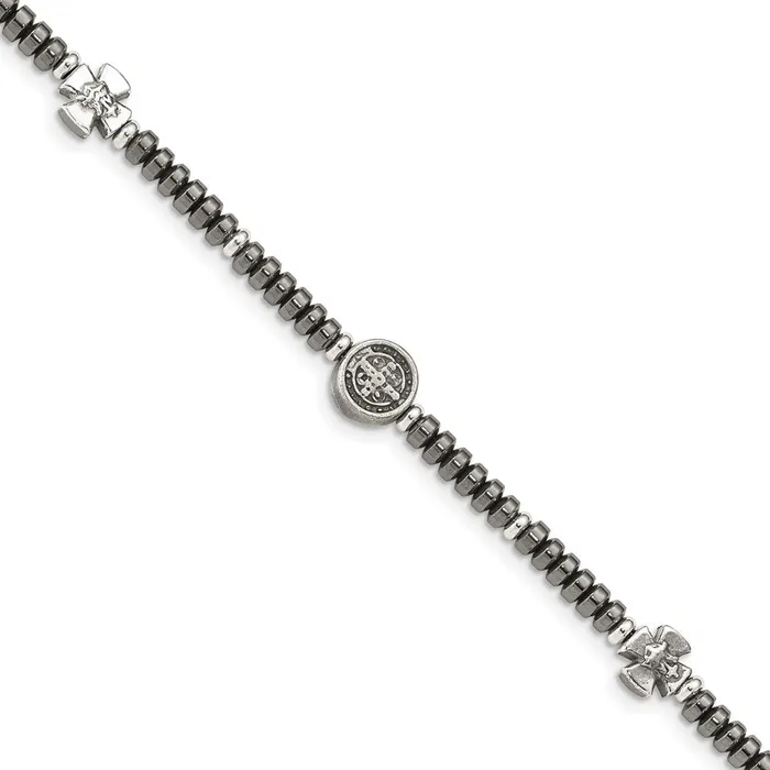 WB Choice Jewelry Bracelets Sterling Silver Antiqued Black Bead with Crosses BraceletWBCQG48738 WB Choice Jewelry Bracelets Sterling Silver Antiqued Black Bead with Crosses BraceletWBCQG48738