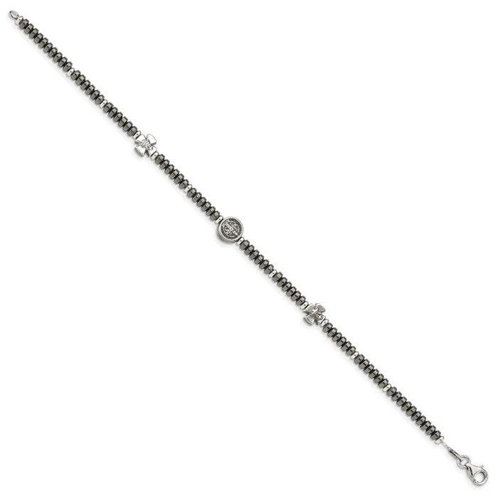 WB Choice Jewelry Bracelets Sterling Silver Antiqued Black Bead with Crosses BraceletWBCQG48738 WB Choice Jewelry Bracelets Sterling Silver Antiqued Black Bead with Crosses BraceletWBCQG48738