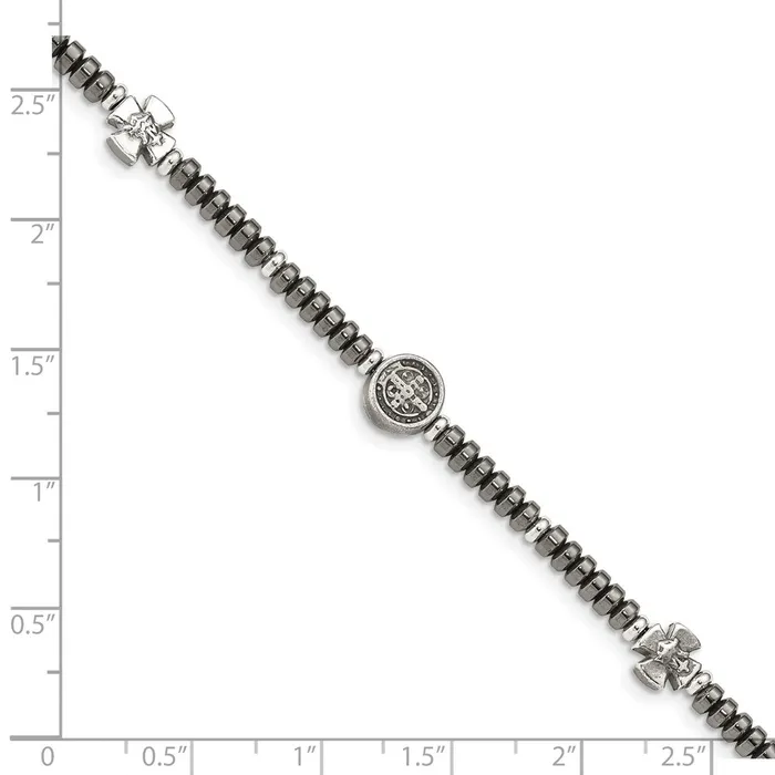WB Choice Jewelry Bracelets Sterling Silver Antiqued Black Bead with Crosses BraceletWBCQG48738 WB Choice Jewelry Bracelets Sterling Silver Antiqued Black Bead with Crosses BraceletWBCQG48738