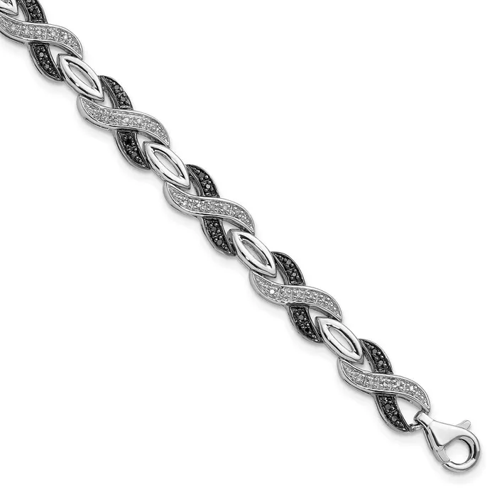 WB Choice Jewelry Bracelets Sterling Silver Rhod Plated Black White Diamond BraceletWBCQDX1220 WB Choice Jewelry Bracelets Sterling Silver Rhod Plated Black White Diamond BraceletWBCQDX1220