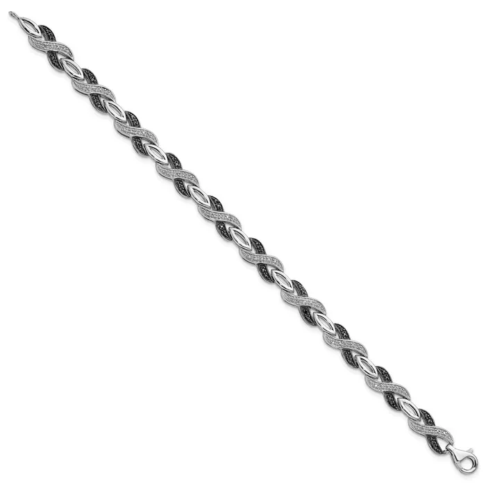WB Choice Jewelry Bracelets Sterling Silver Rhod Plated Black White Diamond BraceletWBCQDX1220 WB Choice Jewelry Bracelets Sterling Silver Rhod Plated Black White Diamond BraceletWBCQDX1220
