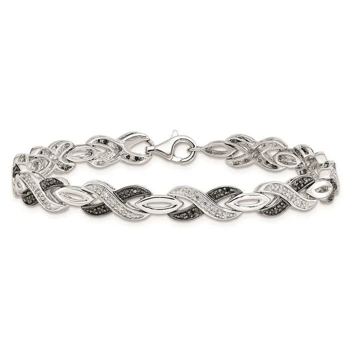 WB Choice Jewelry Bracelets Sterling Silver Rhod Plated Black White Diamond BraceletWBCQDX1220 WB Choice Jewelry Bracelets Sterling Silver Rhod Plated Black White Diamond BraceletWBCQDX1220