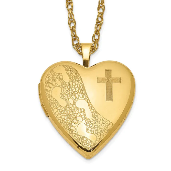 WB Choice Jewelry Necklaces 120 Gold Filled 20mm Cross Footprint Heart Locket NecklaceWBCQLS27918 WB Choice Jewelry Necklaces 120 Gold Filled 20mm Cross Footprint Heart Locket NecklaceWBCQLS27918
