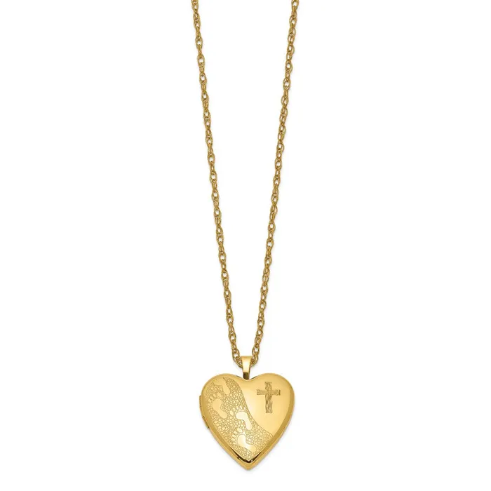 WB Choice Jewelry Necklaces 120 Gold Filled 20mm Cross Footprint Heart Locket NecklaceWBCQLS27918 WB Choice Jewelry Necklaces 120 Gold Filled 20mm Cross Footprint Heart Locket NecklaceWBCQLS27918