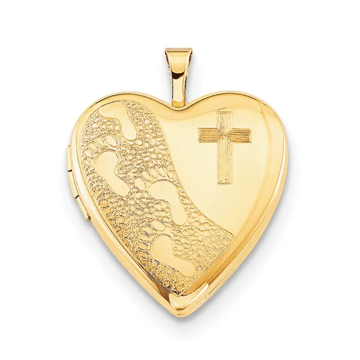 WB Choice Jewelry Necklaces 120 Gold Filled 20mm Cross Footprint Heart Locket NecklaceWBCQLS27918 WB Choice Jewelry Necklaces 120 Gold Filled 20mm Cross Footprint Heart Locket NecklaceWBCQLS27918
