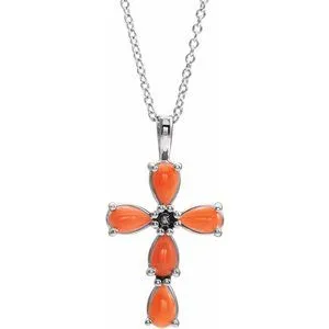 WB Choice Jewelry Necklaces Platinum Cabochon Pink Coral Cross 1618 NecklaceR42378628PSTWBC WB Choice Jewelry Necklaces Platinum Cabochon Pink Coral Cross 1618 NecklaceR42378628PSTWBC