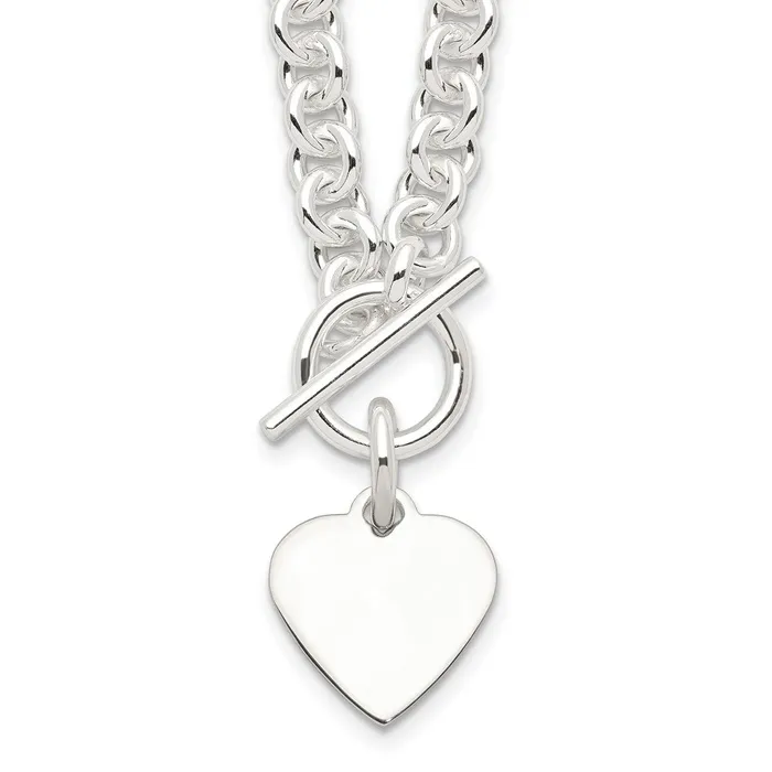 WB Choice Jewelry Sterling Silver Engraveable Heart Disc on Fancy Link Toggle NecklaceWBCQG114918 Necklaces WB Choice Jewelry Sterling Silver Engraveable Heart Disc on Fancy Link Toggle NecklaceWBCQG114918 Necklaces